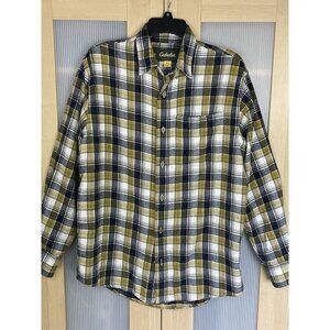 Cabelas‎ Mens Sz M Flannel Shirt Collared Button Down Plaid Blue Green Fall